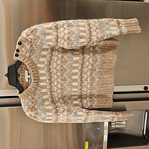 💕LOVESHACKFANCY💕 Cropped Fair Isle Sweater ~ Alpaca Wool Blend Tan Print Small - Picture 8 of 15